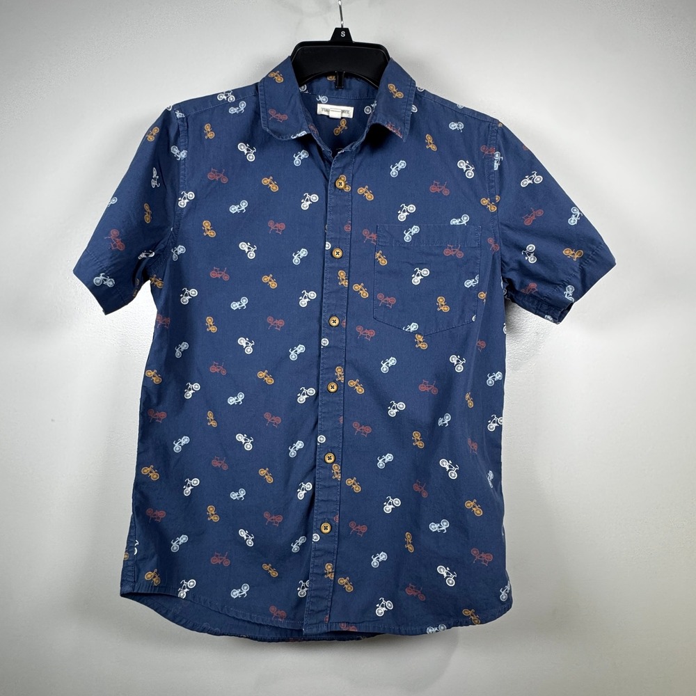 Tucker + Tate Boys Navy Bicycle Print Short Sleeve Button Down Shirt 14/16
